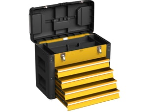 Boîte à outils vide avec 4 tiroirs 49,7 x 25,3 x 40,7 cm, jaune, acier et plastique, à poignée