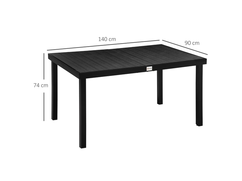 Table jardin rectangulaire 6 pers., repas extérieur 140x90x74 cm, lattes, aluminium, terrassebalcon, noire. - Conforama E
