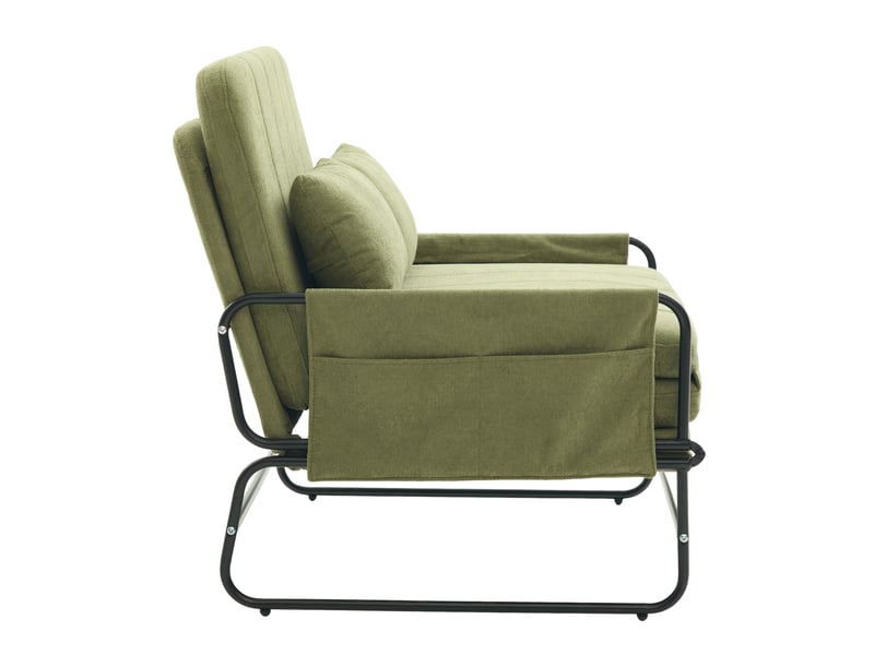  Canapé convertible 2 places vert chenille, structure métal, poches latérales  - Conforama E