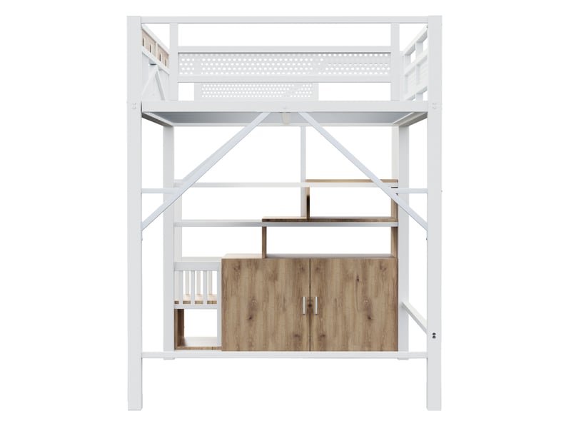  Lit mezzanine enfant 140x200 cm – blanc – escalier avec rangements et garde-corps sécurisé – sans matelas  - Conforama D