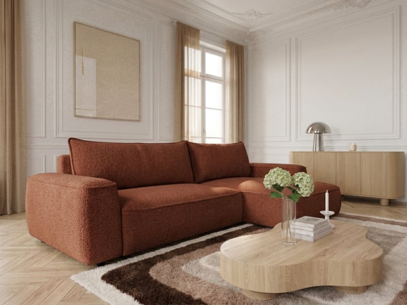 Bobochic canapé d'angle réversible convertible honore tissu chenille orange HONORE - Conforama B