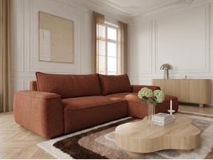 Canapé d'angle réversible convertible <strong>BOBOCHIC</strong> <strong>HONORE</strong> 3 places Tissu orange avec coffre de rangement