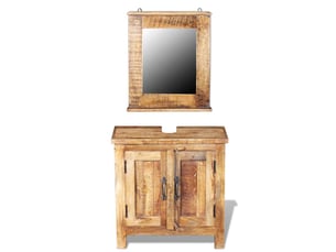 Meuble de salle de bain, armoire salle de bain avec miroir bois massif de manguier cf65405