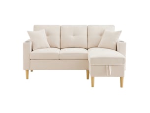 Canapé d'angle réversible fixe MODENVIE 3 places Polyester beige avec coffre de rangement