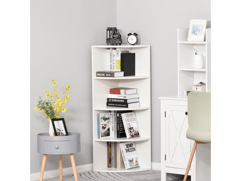  Bibliothèque d'angle murale à 4 étagères en bois blanc, 39,5 x 39,5 x 120 cm  - Conforama D