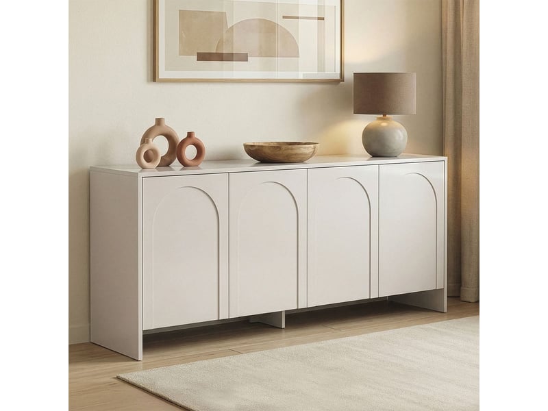 Console tv moderne arlen avec portes et étagères design contemporain - crème - Conforama D