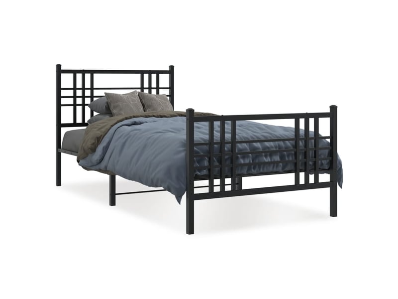  Lit simple- lit adulte -  cadre de lit métal sans matelas avec pied de lit noir 90x190 cm  - Conforama A
