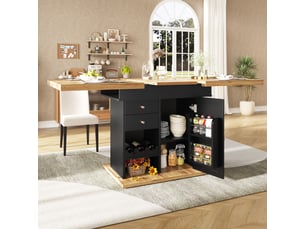 Table extensible avec rangement, tiroir et étagères réglables pour cuisine 110-140×80×75 cm noir naturel
