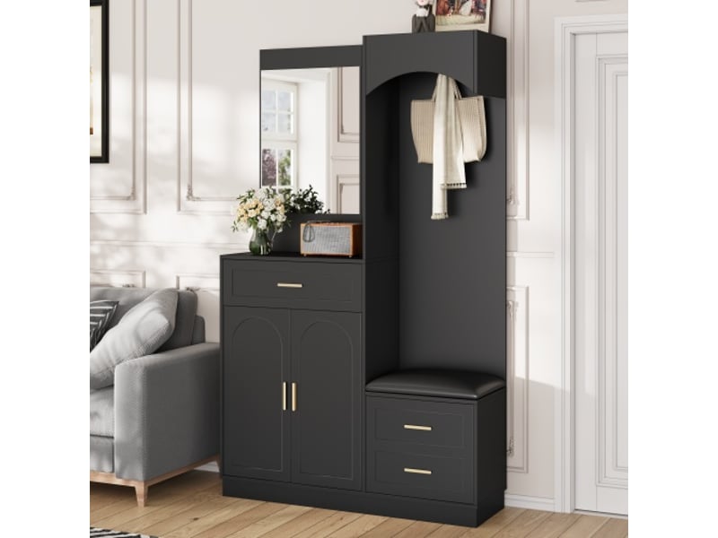 Armoire compacte moderne avec miroir – penderie et meuble à chaussures intégré – rangement d'entrée multifonction - Conforama D
