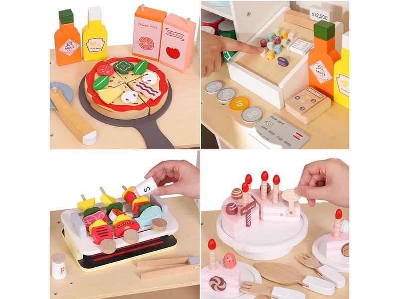 Stand de snacking en bois - avec accessoires et tableau noir - 110 cm GTK446 - Conforama C