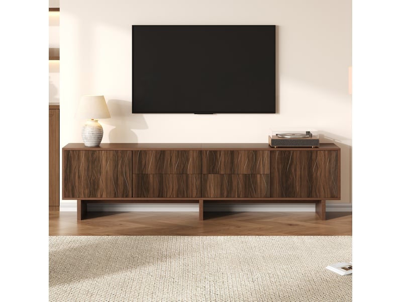  Meuble tv 180x40x56 cm avec 4 tiroirs et 2 portes, panneaux de particules noyer foncé  - Conforama B