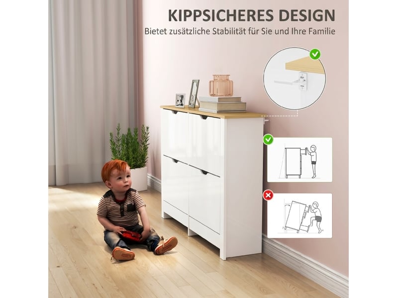  Meuble à chaussures avec 4 tiroirs basculants, rangement pour 16 paires, pour entrée, blanc, 105 × 26 × 80 cm  - Conforama E