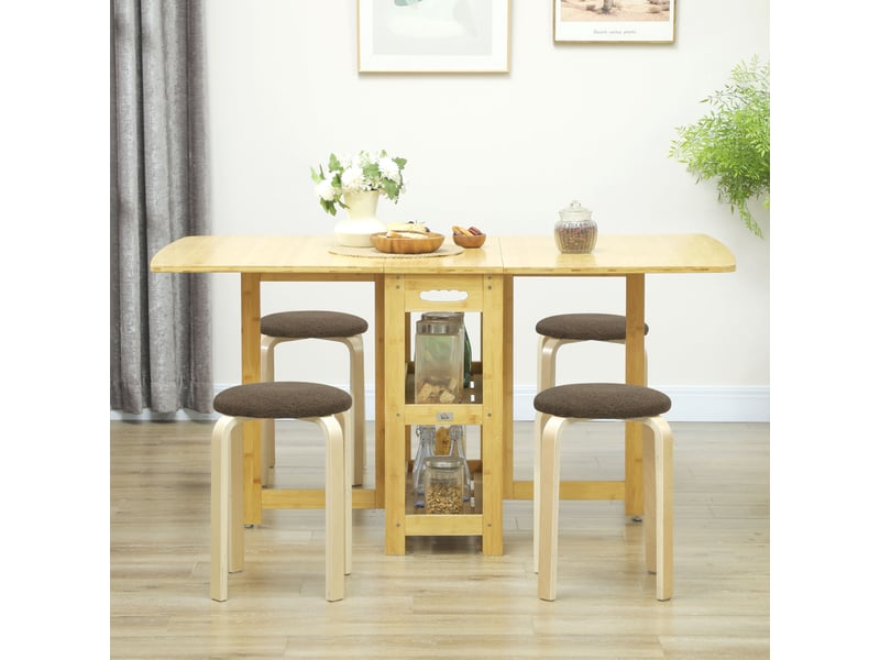  Ensemble de 4 tabourets ronds empilables en bois avec assise rembourrée, couleur marron, pour cuisine, salle à manger ou chambre.  - Conforama C
