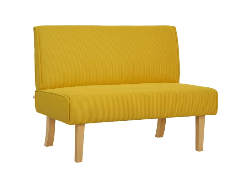  Canapé 2 places en velours côtelé sans accoudoirs pieds bois jaune 110 x 62 x 85 cm  - Conforama A