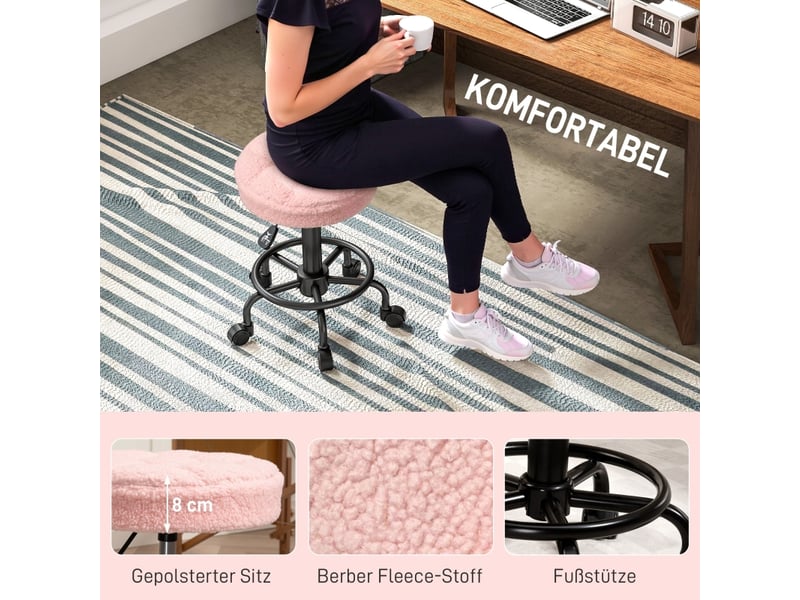  Tabouret de bureau,50x50x50-66 cm,réglable à roulettes,polyester,rose  - Conforama D