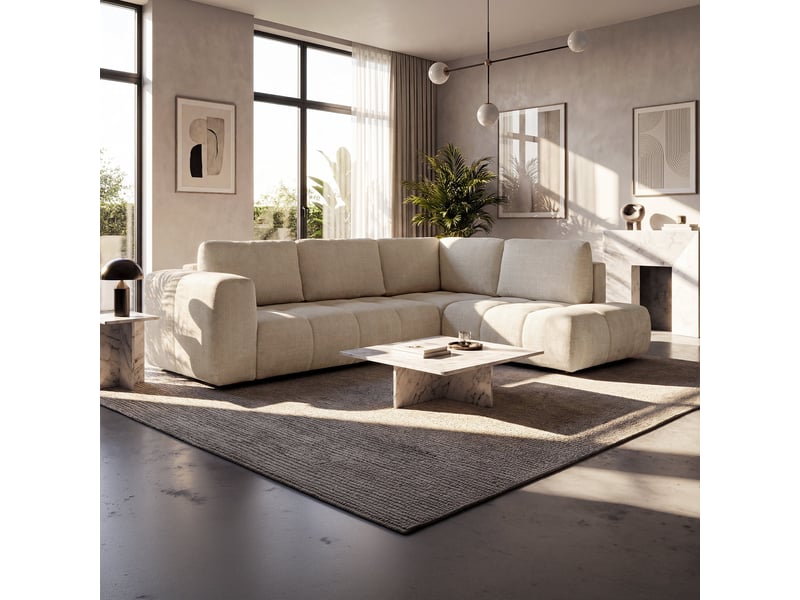  Canapé d'angle convertible en tissu beige - angle droit  - Conforama B