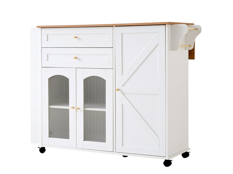  Îlot de cuisine mobile 110x70x99 cm plateau rabattable panneau de particules blanc et naturel  - Conforama B