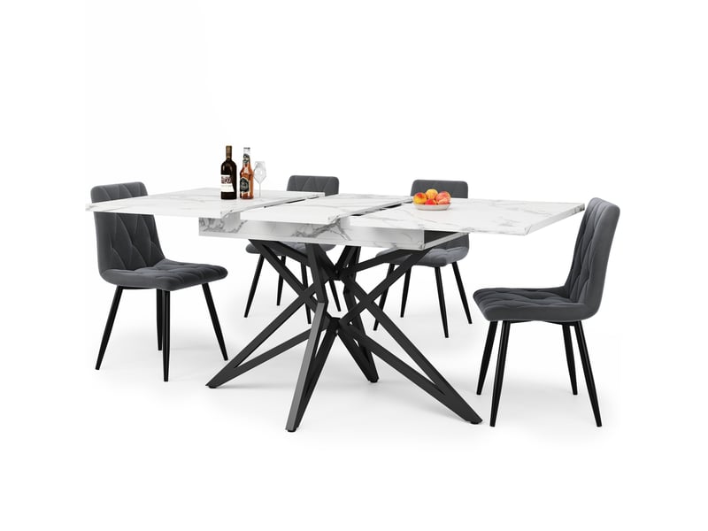  Ensemble table à manger extensible 120x80x66,1 cm avec 4 chaises mdf métal blanc et gris  - Conforama A
