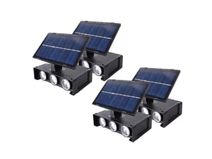 Lot de 4 appliques solaires d'extérieur – Appliques murales LED à 6 LED, éclairage vers le haut et vers le bas, étanches, pour jardin, balcon, terrasse et escaliers, lumière blanc chaud