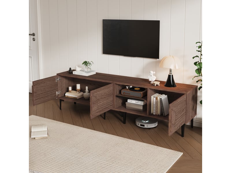  Meuble tv avec 3 portes et 2 niches pour salon 180×35×49 cm en panneaux de particules chêne foncé  - Conforama B