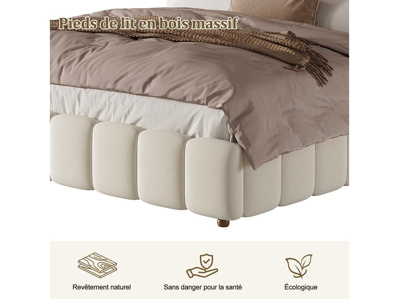 Lit coffre rembourré 160x200 cm, rangement hydraulique, tête de lit rembourrée, sommier à lattes, velours beige OMNIGLINT TRADING LTD - Conforama E