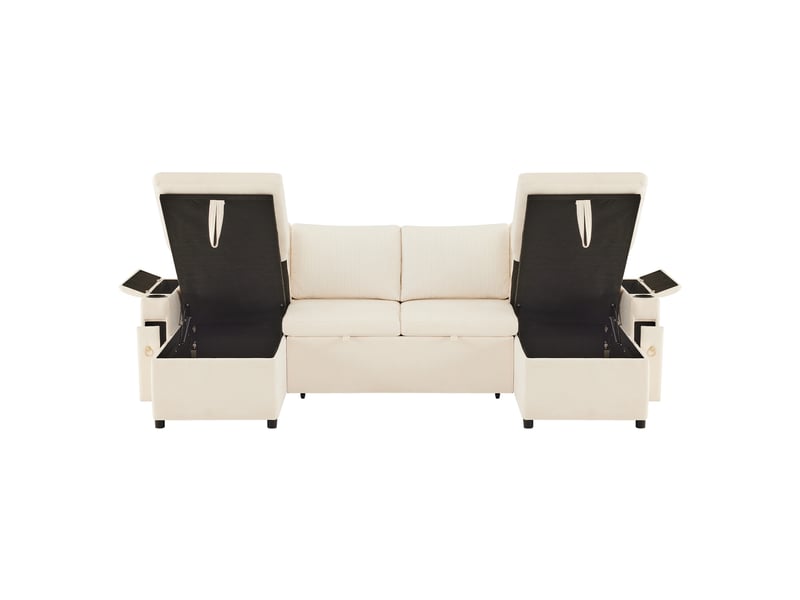  Canapé d'angle, canapé convertible, 4 places, beige, porte-gobelets, pour salon, mobilier pour espace de vie, appartement  - Conforama B