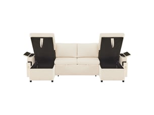 Canapé panoramique 4 places, transformable en lit, avec coussins, en chenille et velours côtelé, coloris beige, l272 x p131 x h84 cm