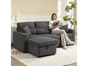 Canapé d'angle droit convertible <strong></strong> <strong></strong> 3 places Velours gris avec coffre de rangement
