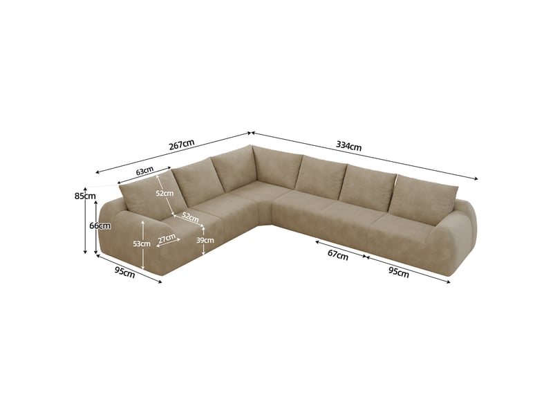  Canapé d'angle en l kaki 334 cm canapé compressé sans armature en tissu chenille  - Conforama C