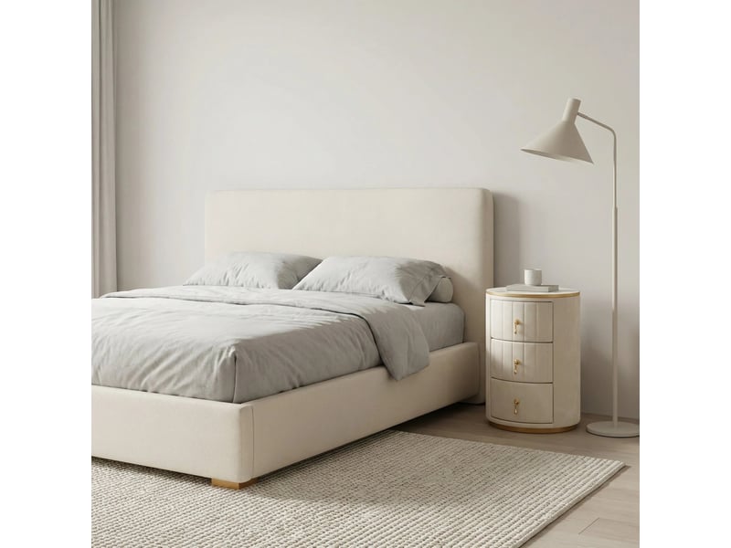  Table de chevet tcqpz ronde 40 x 40 x 52,5 cm 3 tiroirs velours blanc et détails dorés  - Conforama D