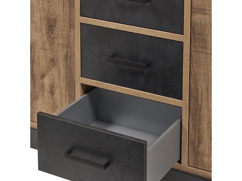  Buffet 4 portes 3 tiroirs aspect chêne artisan et noir graphite - urbal URBAL - Conforama E