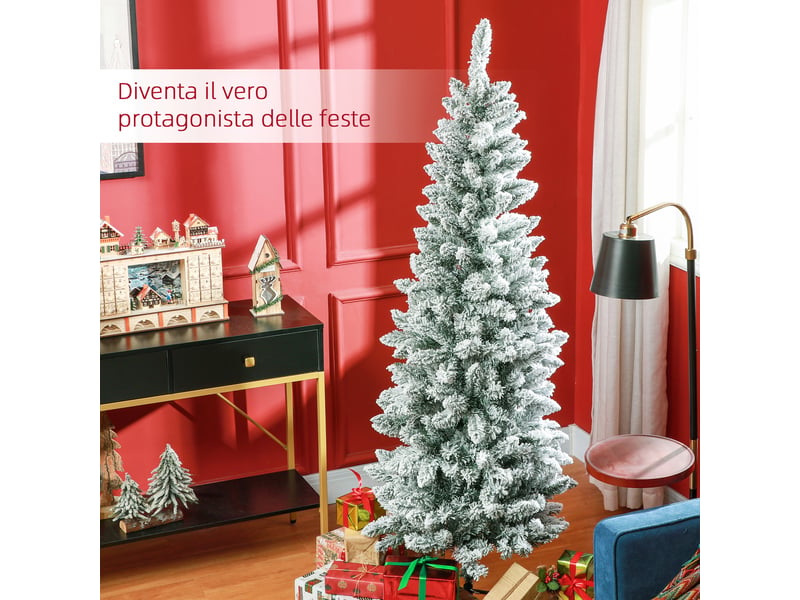  Albero di natale 182.88cm con 479 rami innevati, design alto e stretto con base pieghevole, verde  - Conforama D