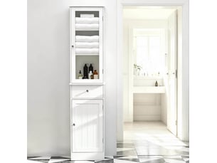 Armoire de rangement salle de bain 40x27x171,5 cm 2 portes 1 tiroir mdf blanc