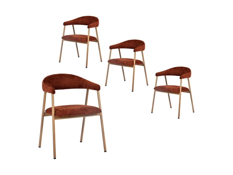 Chaises de salle à manger lot de 4 rembourrée en chenille, pieds en métal effet bois, rouge - Conforama A