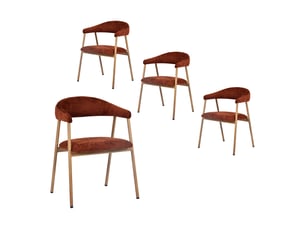 Chaises de salle à manger lot de 4 rembourrée en chenille, pieds en métal effet bois, rouge