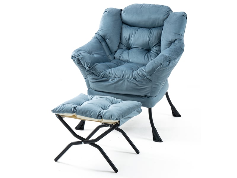  Fauteuil de détente bleu clair avec repose-pieds pliable et poche latérale  - Conforama A