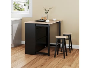 Ensemble table et chaises de bar avec table pliante et 2 tabourets, rangement pratique, en contreplaqué noir
