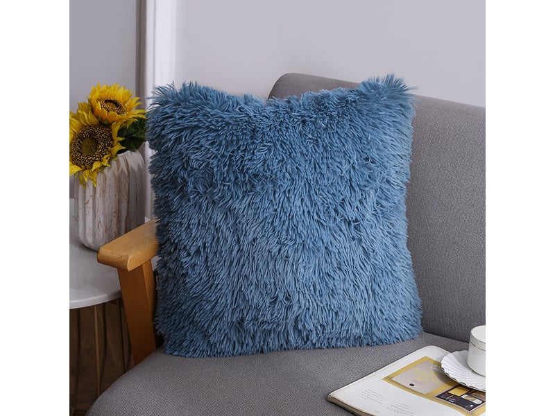  Lot de 2 housse de coussin de canapé fourrure de luxe decoration 40 x 40 cm bleu canapé maison chambre lit super doux peluche taie d'oreiller décorative  - Conforama D
