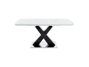 Table à manger extensible 120-160 cm mdf effet marbre blanc et métal noir