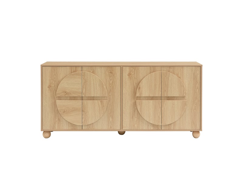  Buffet naturel, 2 portes, rangement, étagères réglables, plan relevable, structure robuste - mdf et bois - 160x38x76cm  - Conforama C