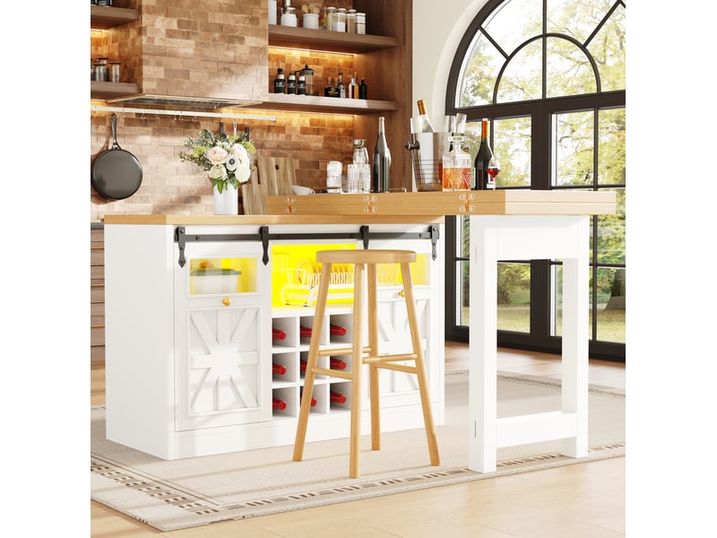  Îlot de cuisine 3-en-1 extensible 120-197 cm avec table pivotante blanc  - Conforama B