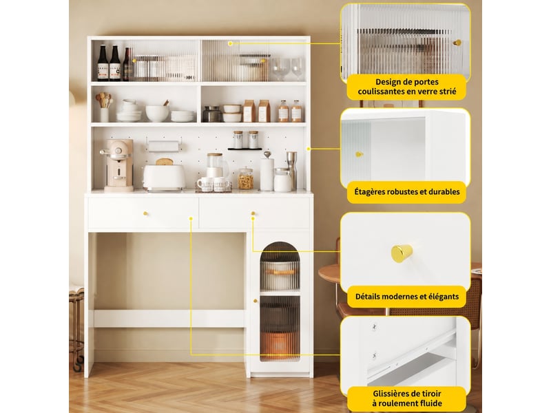  Meuble de cuisine avec 2 tiroirs muvano, blanc, plan de travail et rangements hauts, 120 × 45 × 180 cm  - Conforama E