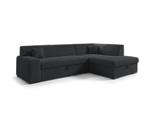 Canapé d'angle droit convertible <strong>AX LIVING </strong> <strong>Lucera</strong> 4 places Velours côtelé noir avec coffre de rangement