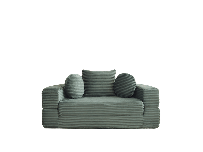  Canapé convertible 4-en-1 modulable, canapé semi-circulaire ou méridienne ronde en velours côtelé vert  - Conforama A