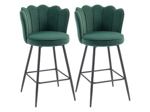 Lot de 2 tabourets de bar, chaises de bar avec dossier et repose-pieds, 54 x 55 x 97 cm, pieds en acier, vert foncé