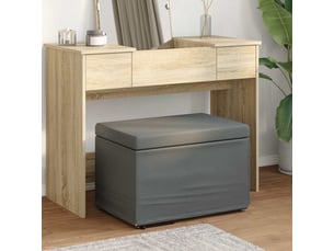 Tabouret bas, ottoman gris foncé 61x41x40 cm tissu et bois stratifié