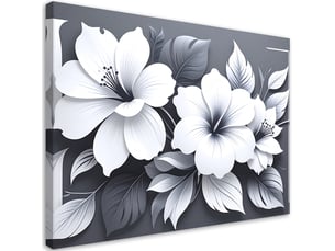 Tableau moderne, fleurs blanches sur fond gris 120x80