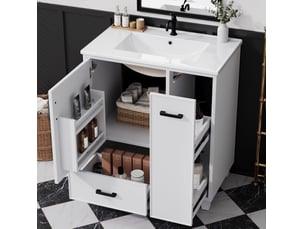 Meuble sous lavabo sur pied 76,5x47x82 cm avec vasque intégrée blanc