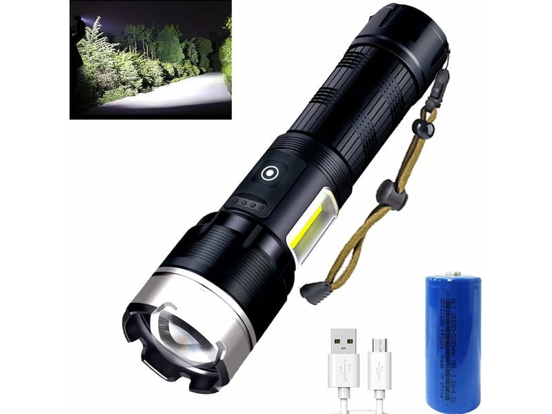  Lampe de poche xhp90 led 5000 lumens, lampe de lampe de poche à mise au point réglable rechargeable par usb, , adaptée au camping  - Conforama A