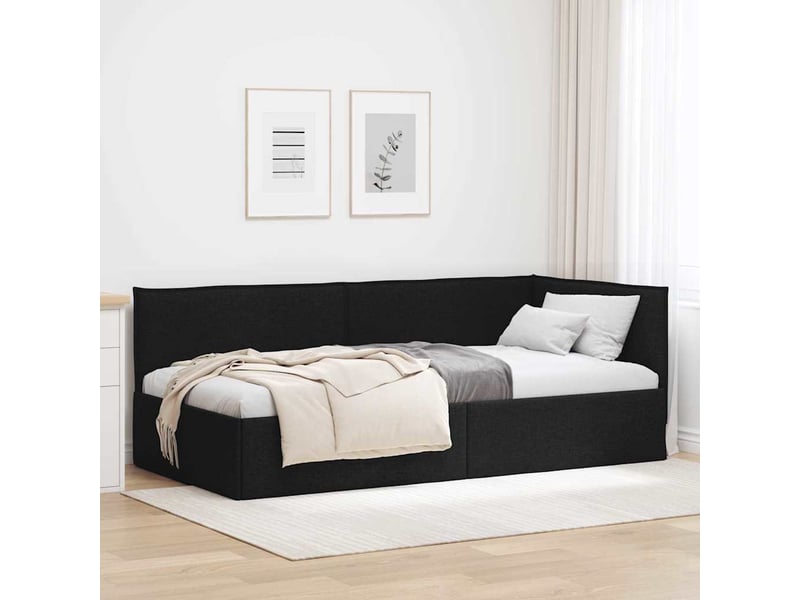  Lit adulte, lit simple, cadre de lit d'angle avec tête de lit noir 90x190cm tissu cf6820  - Conforama B